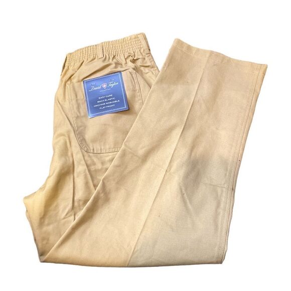NWT DAVID TAYLOR MENS KHAKI BACK ELASTIC PANTS (VARIOUS SIZES) - Picture 4 of 6